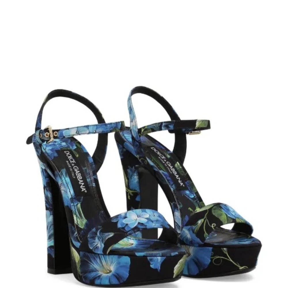 Dolce & Gabbana Floral-print charmeuse platform sandals Heels